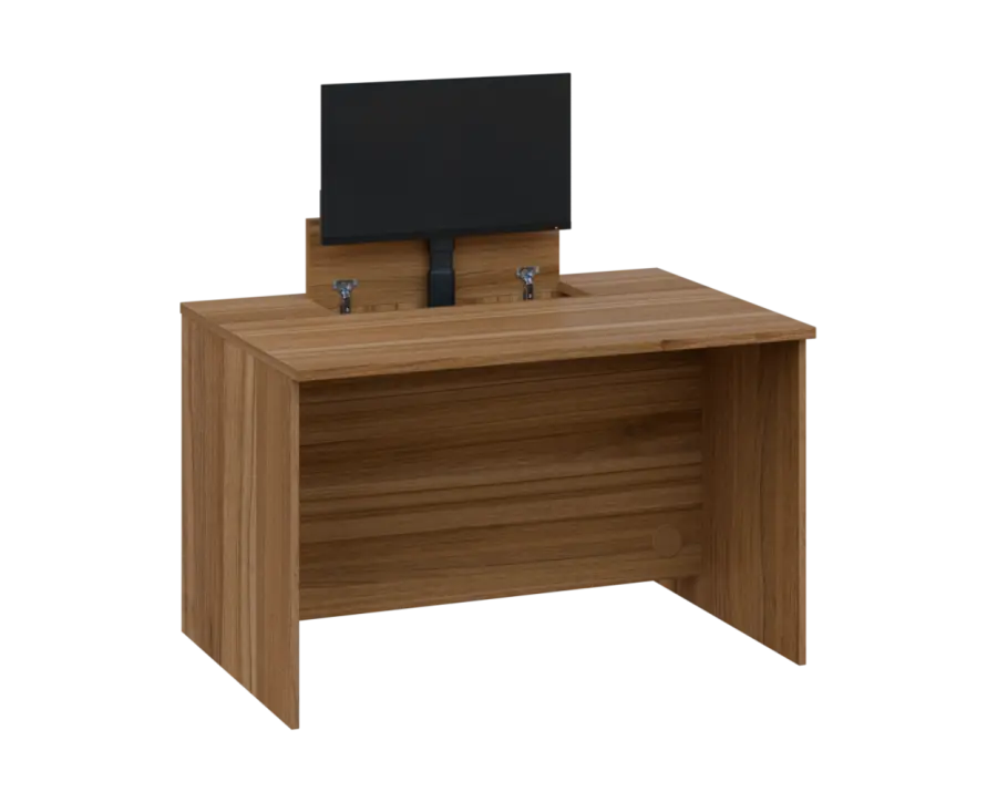 PLVM 18 - 12 stůl kancelářský s výsuvem (1x) monitoru, dřevěná podnož, deska 18 mm, široký 1200 mm, ořech světlý